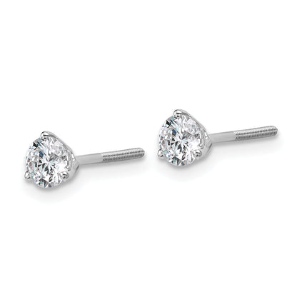 14K White Gold 2/3 Ctw Certified Lab Grown Diamond Vs+ F+ Round 3 Prong Heavy Wt. Screwback Stud Earrings