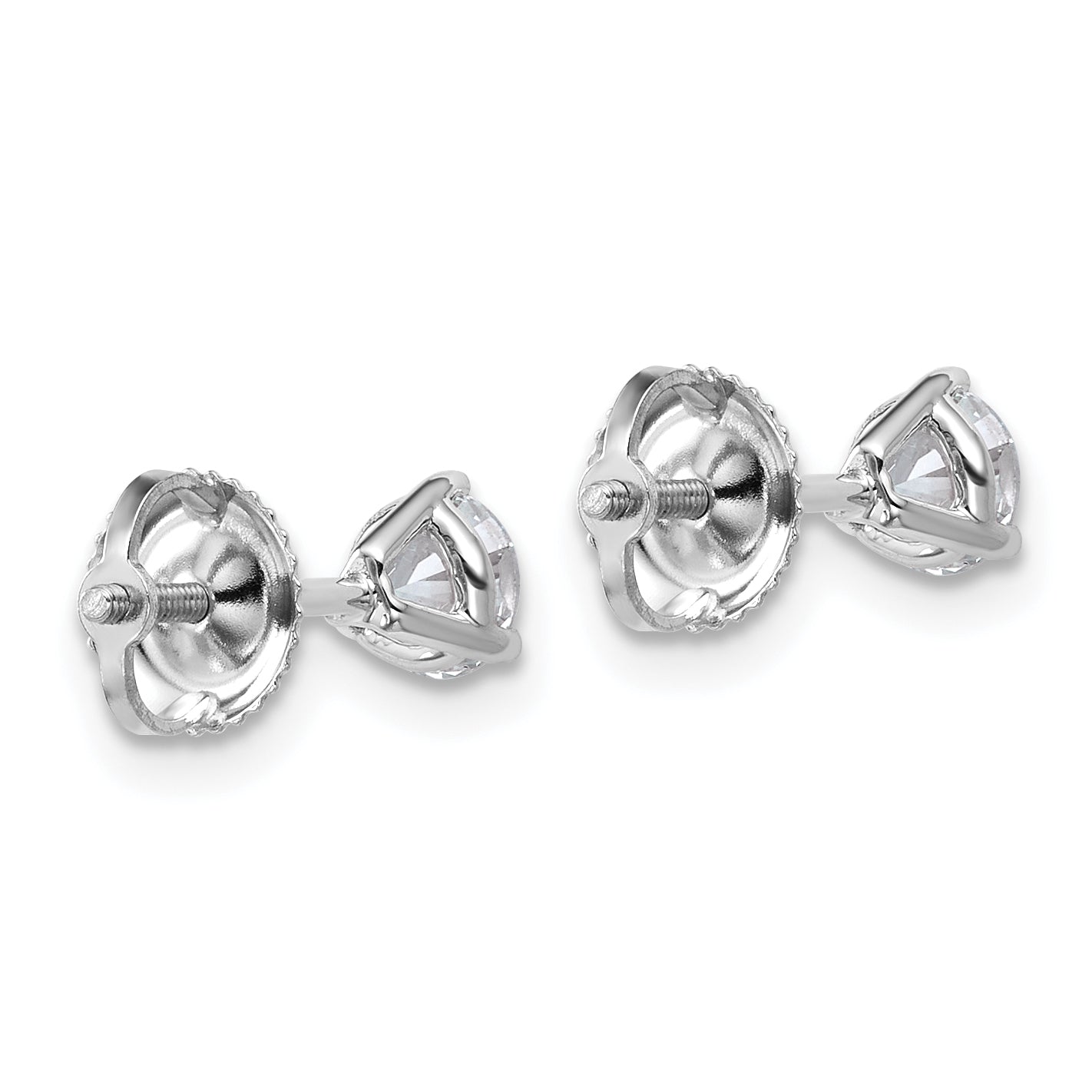14K White Gold 2/3 Ctw Certified Lab Grown Diamond Vs+ F+ Round 3 Prong Heavy Wt. Screwback Stud Earrings