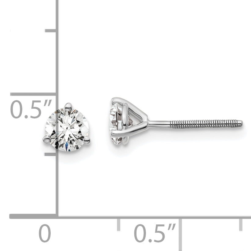 14K White Gold 2/3 Ctw Certified Lab Grown Diamond Vs+ F+ Round 3 Prong Heavy Wt. Screwback Stud Earrings