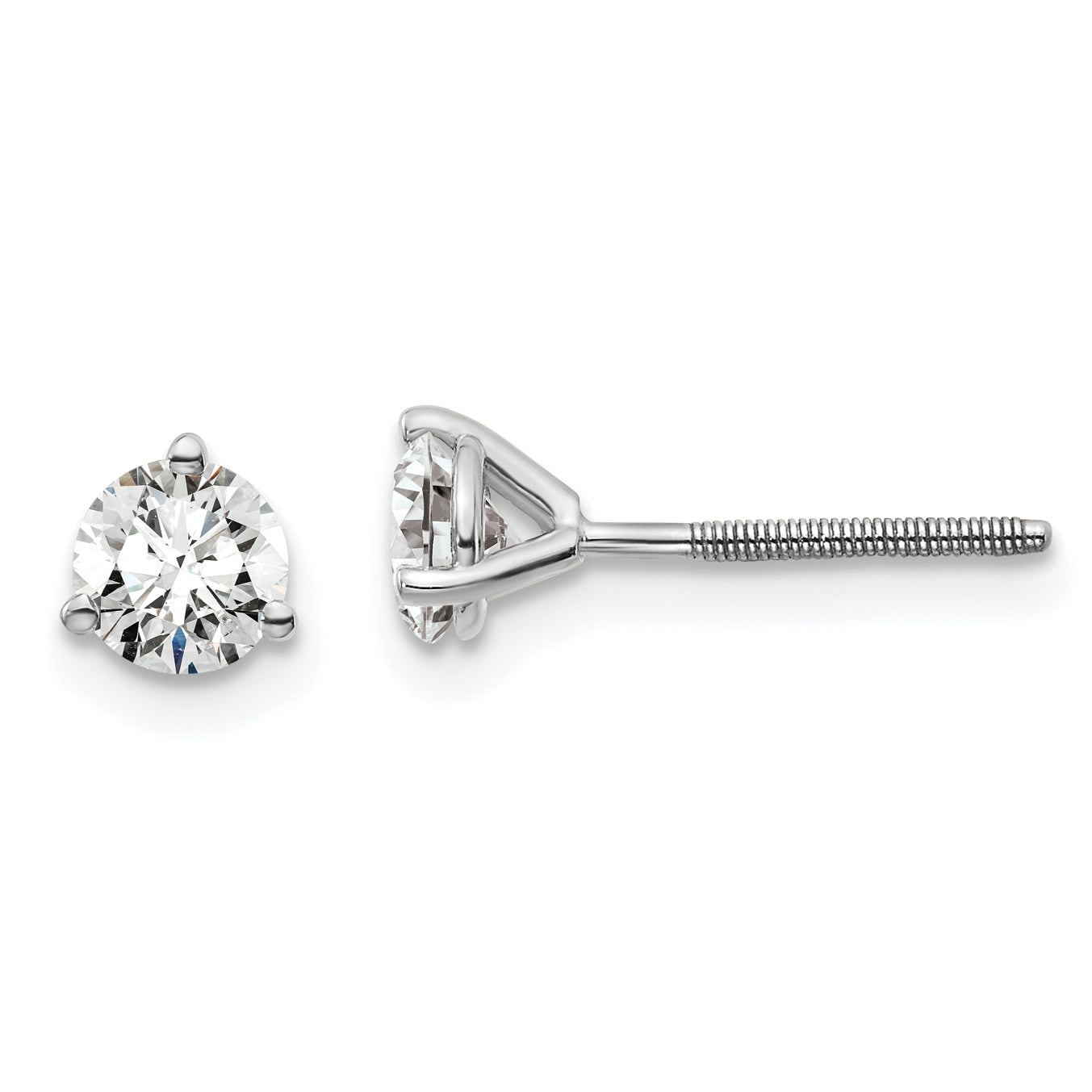 14K White Gold 2/3 Ctw Certified Lab Grown Diamond Vs+ F+ Round 3 Prong Heavy Wt. Screwback Stud Earrings