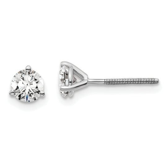 14K White Gold 2/3 Ctw Certified Lab Grown Diamond Vs+ F+ Round 3 Prong Heavy Wt. Screwback Stud Earrings