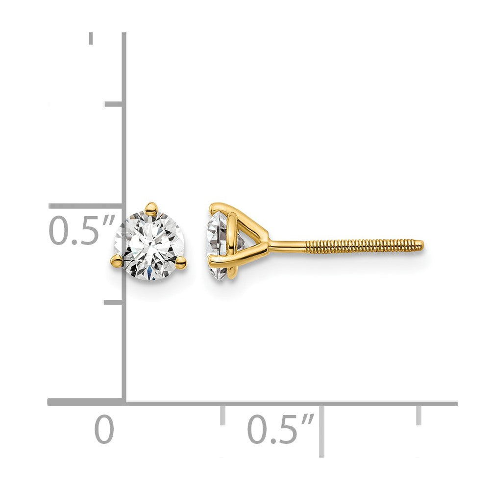 14k Yellow Gold 2/3 ctw Certified Lab Grown Diamond VS/SI+ G+ Round 3 Prong Heavy Wt. Screwback Stud Earrings