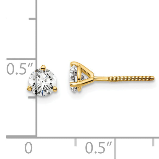 14K Yellow Gold 2/3 Ctw Certified Lab Grown Diamond Vs+ F+ Round 3 Prong Heavy Wt. Screwback Stud Earrings