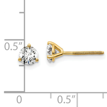 14K Yellow Gold 2/3 Ctw Lab Grown Diamond Vs+ F+ Round 3 Prong Heavy Wt. Screwback Stud Earrings