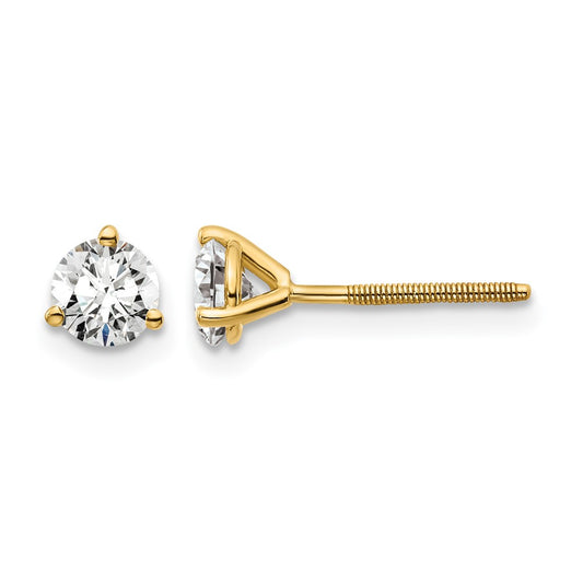 14K Yellow Gold 2/3 Ctw Lab Grown Diamond Vs+ F+ Round 3 Prong Heavy Wt. Screwback Stud Earrings