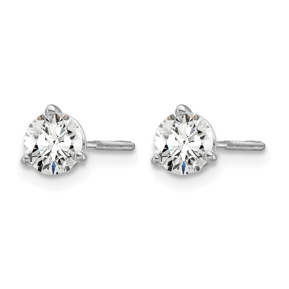 14k White Gold 3/4 ctw Lab Grown Diamond VS/SI+ G+ Round 3 Prong Heavy Wt. Screwback Stud Earrings