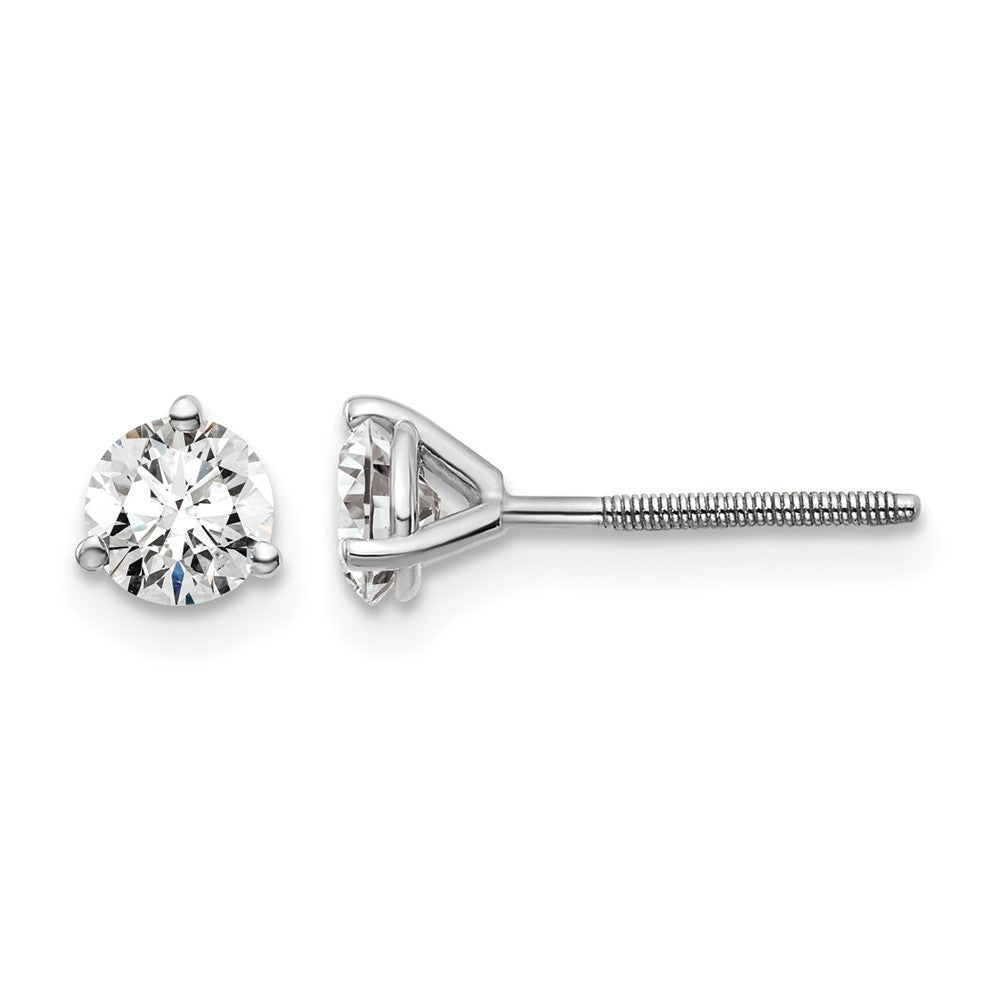 14K White Gold 3/4 Ctw Certified Lab Grown Diamond Vs+ F+ Round 3 Prong Heavy Wt. Screwback Stud Earrings