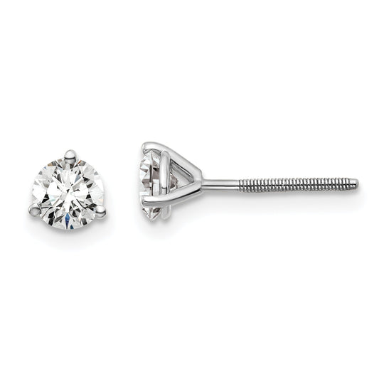 14K White Gold 3/4 Ctw Lab Grown Diamond Vs+ F+ Round 3 Prong Heavy Wt. Screwback Stud Earrings