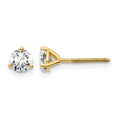 14K Yellow Gold 3/4 Ctw Certified Lab Grown Diamond Vs+ F+ Round 3 Prong Heavy Wt. Screwback Stud Earrings
