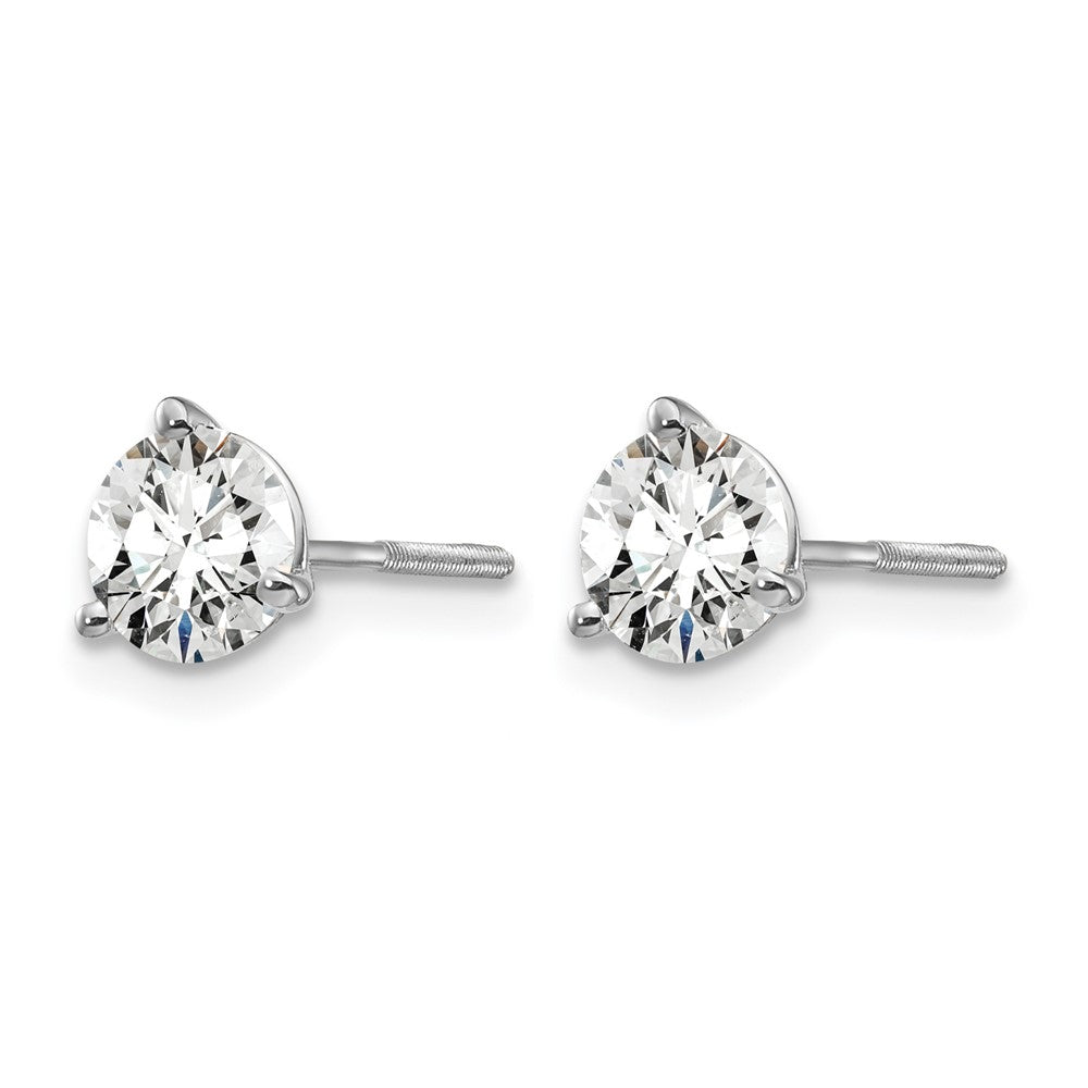 14K White Gold 1 Ctw Lab Grown Diamond Vs+ F+ Round 3 Prong Heavy Wt. Screwback Stud Earrings