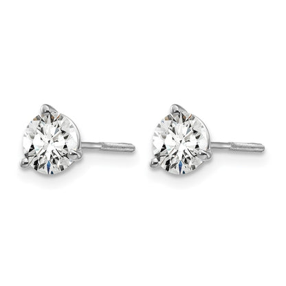 14K White Gold 1 Ctw Lab Grown Diamond Vs+ F+ Round 3 Prong Heavy Wt. Screwback Stud Earrings