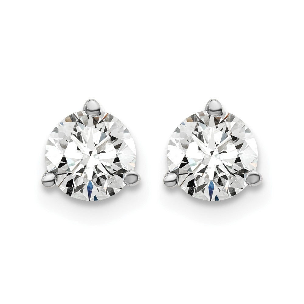 14K White Gold 1 Ctw Lab Grown Diamond Vs+ F+ Round 3 Prong Heavy Wt. Screwback Stud Earrings