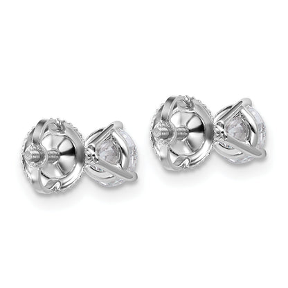 14K White Gold 1 Ctw Lab Grown Diamond Vs+ F+ Round 3 Prong Heavy Wt. Screwback Stud Earrings