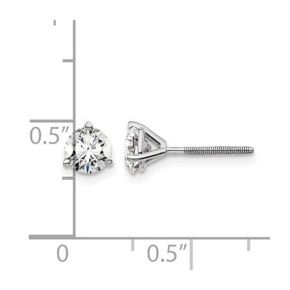14K White Gold 1 Ctw Lab Grown Diamond Vs+ F+ Round 3 Prong Heavy Wt. Screwback Stud Earrings