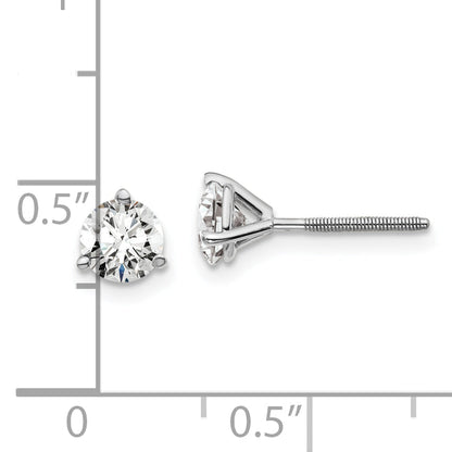 14K White Gold 1 Ctw Lab Grown Diamond Vs+ F+ Round 3 Prong Heavy Wt. Screwback Stud Earrings