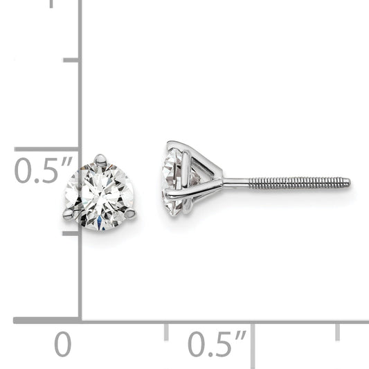 14K White Gold 1 Ctw Certified Lab Grown Diamond Vs+ F+ Round 3 Prong Heavy Wt. Screwback Stud Earrings