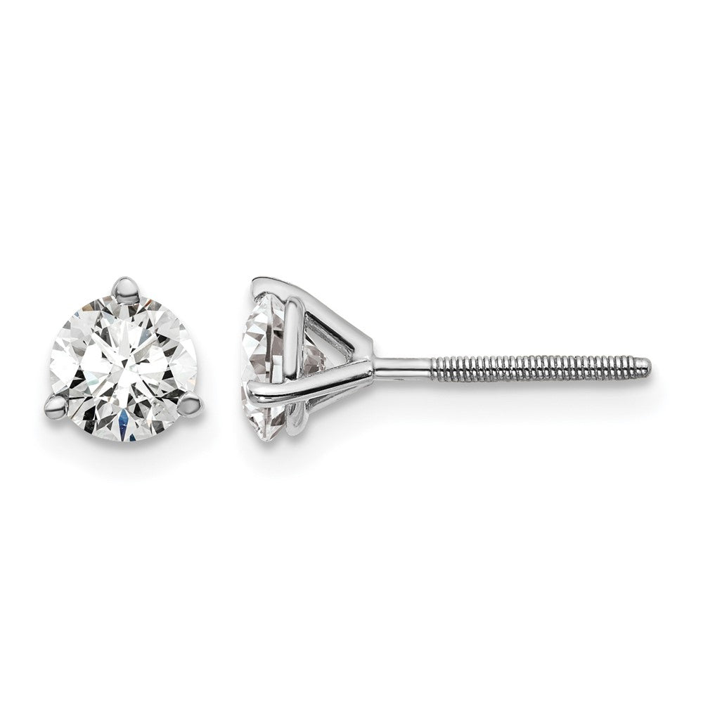 14K White Gold 1 Ctw Lab Grown Diamond Vs+ F+ Round 3 Prong Heavy Wt. Screwback Stud Earrings