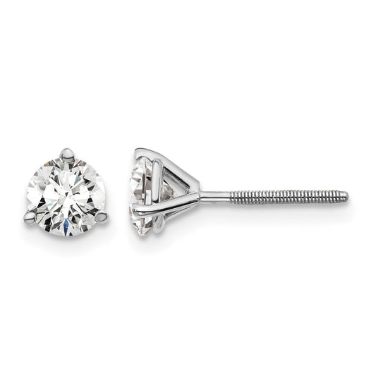 14k White Gold 1 ctw Lab Grown Diamond VS/SI+ G+ Round 3 Prong Heavy Wt. Screwback Stud Earrings