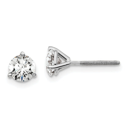 14K White Gold 1 Ctw Lab Grown Diamond Vs+ F+ Round 3 Prong Heavy Wt. Screwback Stud Earrings
