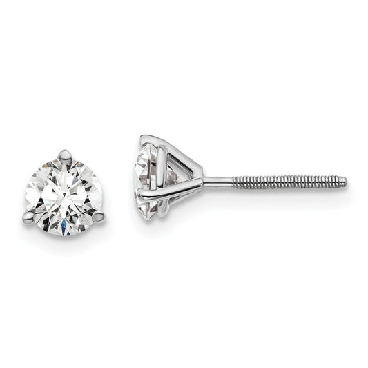 14K White Gold 1 Ctw Lab Grown Diamond Vs+ F+ Round 3 Prong Heavy Wt. Screwback Stud Earrings