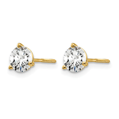 14K Yellow Gold 1 Ctw Lab Grown Diamond Vs/Si+ G+ Round 3 Prong Heavy Wt. Screwback Stud Earrings