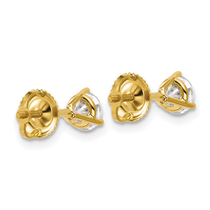 14K Yellow Gold 1 Ctw Lab Grown Diamond Vs/Si+ G+ Round 3 Prong Heavy Wt. Screwback Stud Earrings