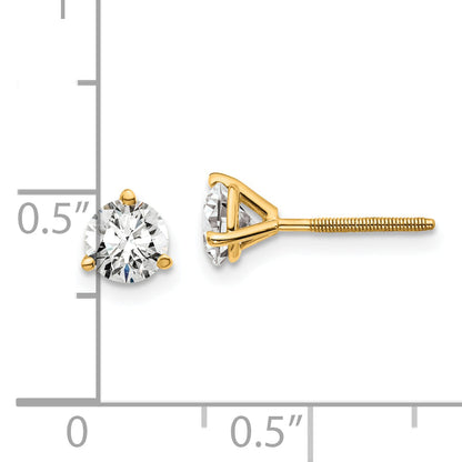 14K Yellow Gold 1 Ctw Lab Grown Diamond Vs/Si+ G+ Round 3 Prong Heavy Wt. Screwback Stud Earrings