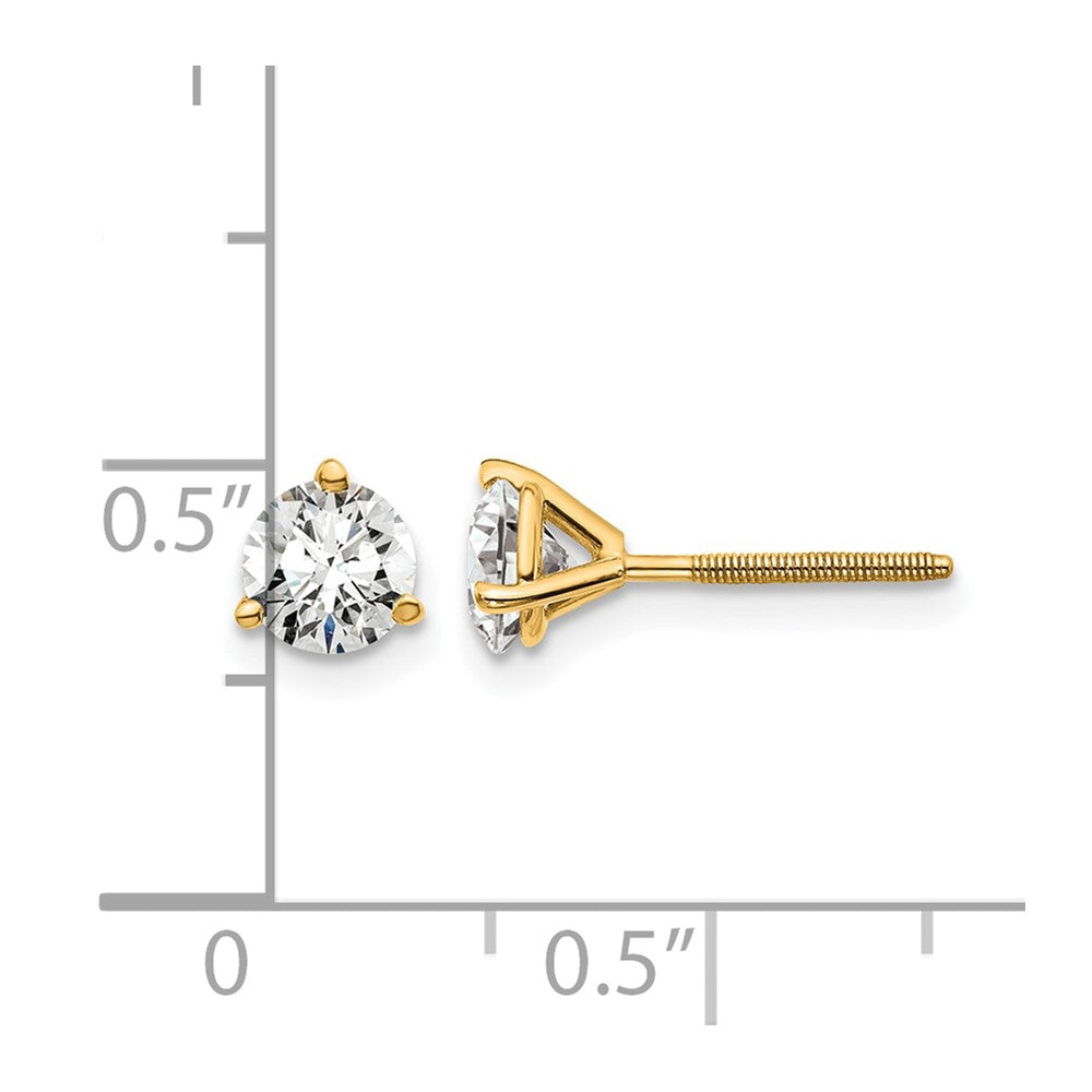 14K Yellow Gold 1 Ctw Certified Lab Grown Diamond Vs/Si+ G+ Round 3 Prong Heavy Wt. Screwback Stud Earrings