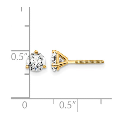 14K Yellow Gold 1 Ctw Certified Lab Grown Diamond Vs/Si+ G+ Round 3 Prong Heavy Wt. Screwback Stud Earrings
