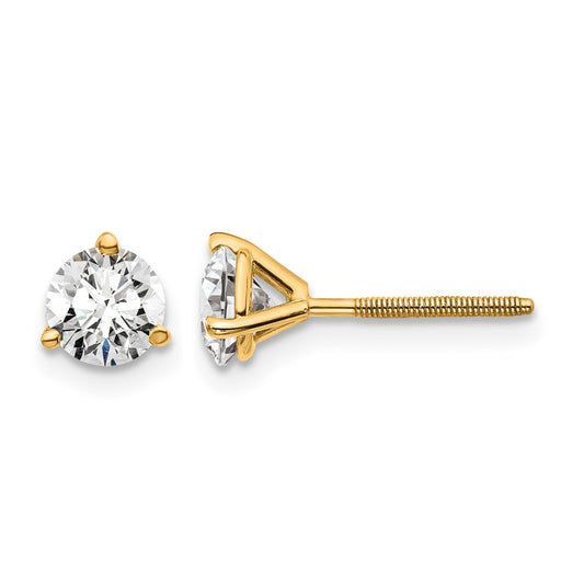 14K Yellow Gold 1 Ctw Lab Grown Diamond Vs/Si+ G+ Round 3 Prong Heavy Wt. Screwback Stud Earrings