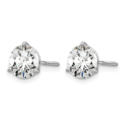 14K White Gold 1 1/2 Ctw Certified Lab Grown Diamond Vs+ F+ Round 3 Prong Heavy Wt. Screwback Stud Earrings