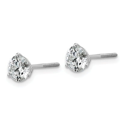 14K White Gold 1 1/2 Ctw Certified Lab Grown Diamond Vs+ F+ Round 3 Prong Heavy Wt. Screwback Stud Earrings