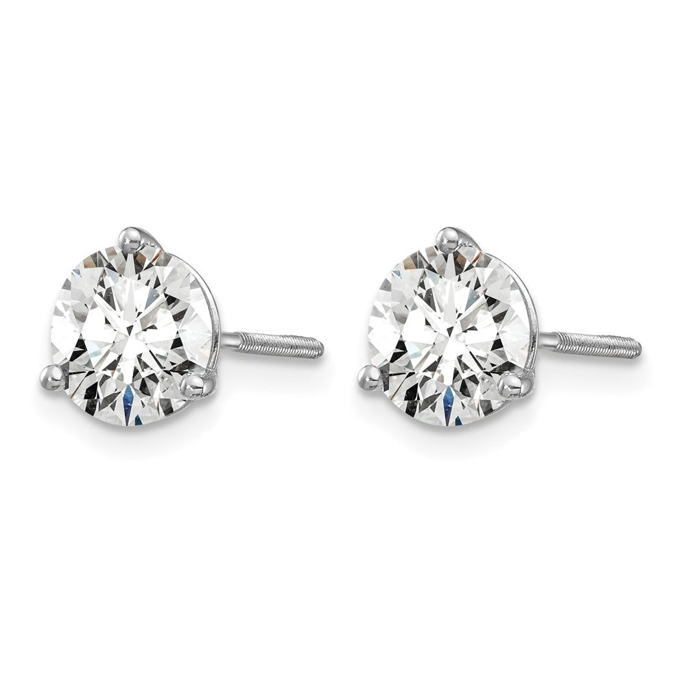 14k White Gold 1 1/2 Ct. Certified Lab Grown Diamond VS/SI+ G+ Round Three Prong Screwback Stud Post Earrings