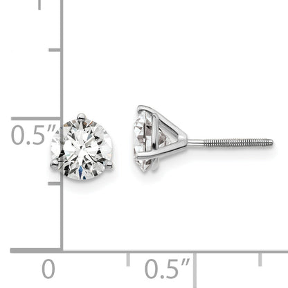 14K White Gold 1 1/2 Ctw Certified Lab Grown Diamond Vs+ F+ Round 3 Prong Heavy Wt. Screwback Stud Earrings