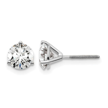 14k White Gold 1 1/2 Ct. Lab Grown Diamond VS/SI+ G+ Round Three Prong Screwback Stud Post Earrings
