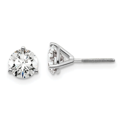 14K White Gold 1 1/2 Ctw Certified Lab Grown Diamond Vs+ F+ Round 3 Prong Heavy Wt. Screwback Stud Earrings