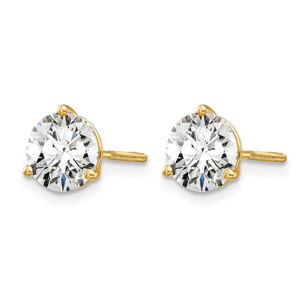 14K Yellow Gold 1 1/2 Ctw Certified Lab Grown Diamond Vs/Si+ G+ Round 3 Prong Heavy Wt. Screwback Stud Earrings