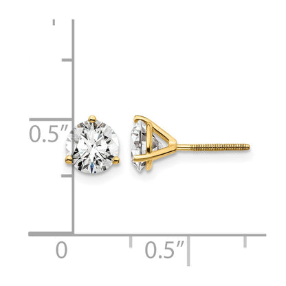14K Yellow Gold 1 1/2 Ctw Certified Lab Grown Diamond Vs/Si+ G+ Round 3 Prong Heavy Wt. Screwback Stud Earrings