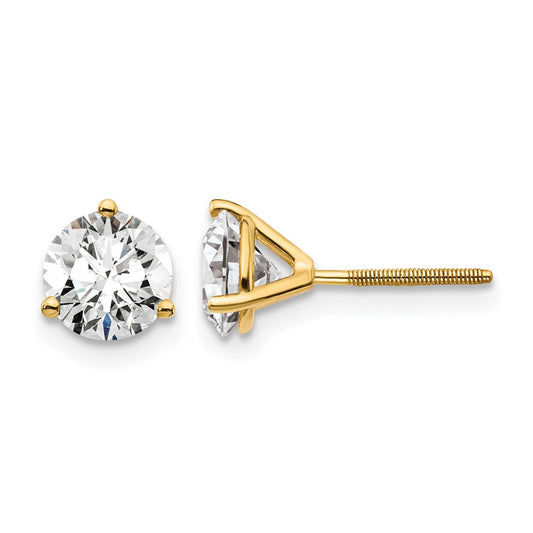 14K Yellow Gold 1 1/2 Ctw Certified Lab Grown Diamond Vs/Si+ G+ Round 3 Prong Heavy Wt. Screwback Stud Earrings