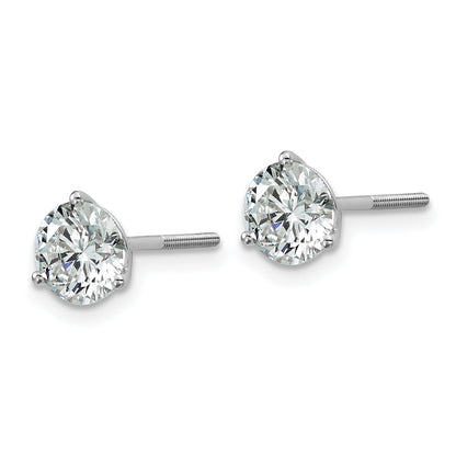 14K White Gold 2 Ctw Certified Lab Grown Diamond Vs+ F+ Round 3 Prong Heavy Wt. Screwback Stud Earrings