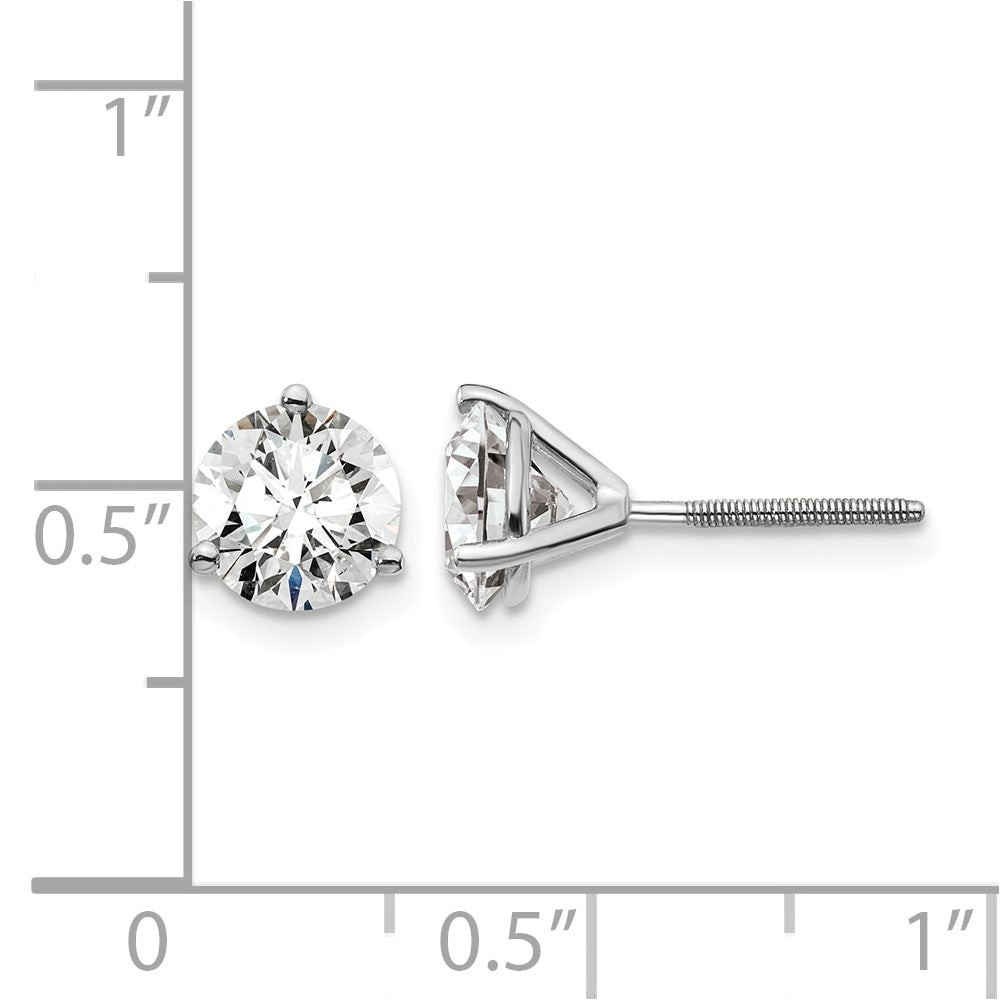 14k White Gold 2 ctw Lab Grown Diamond VS/SI+ G+ Round 3 Prong Heavy Wt. Screwback Stud Earrings