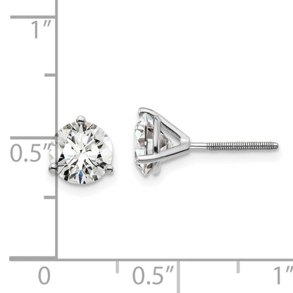 14K White Gold 2 Ctw Certified Lab Grown Diamond Vs+ F+ Round 3 Prong Heavy Wt. Screwback Stud Earrings