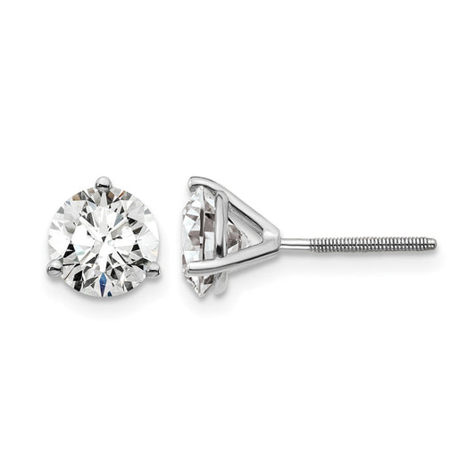 14k White Gold 2 ctw Lab Grown Diamond VS/SI+ G+ Round 3 Prong Heavy Wt. Screwback Stud Earrings