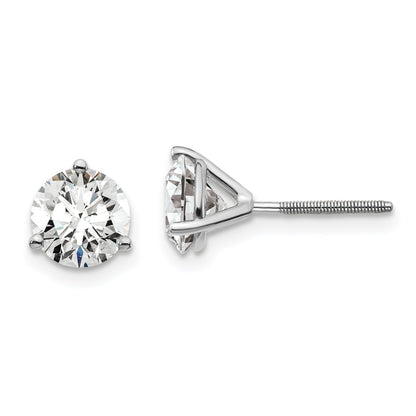 14K White Gold 2 Ctw Certified Lab Grown Diamond Vs+ F+ Round 3 Prong Heavy Wt. Screwback Stud Earrings