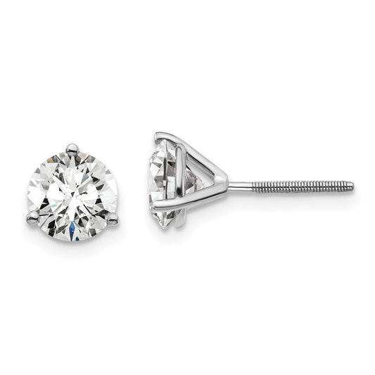 14K White Gold 2 Ctw Certified Lab Grown Diamond Vs+ F+ Round 3 Prong Heavy Wt. Screwback Stud Earrings