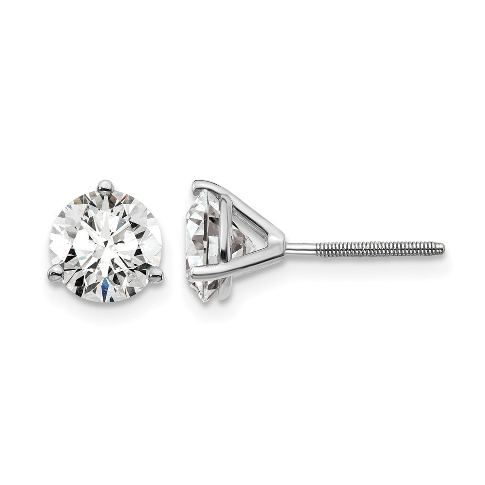 14K White Gold 2 Ctw Lab Grown Diamond Vs+ F+ Round 3 Prong Heavy Wt. Screwback Stud Earrings