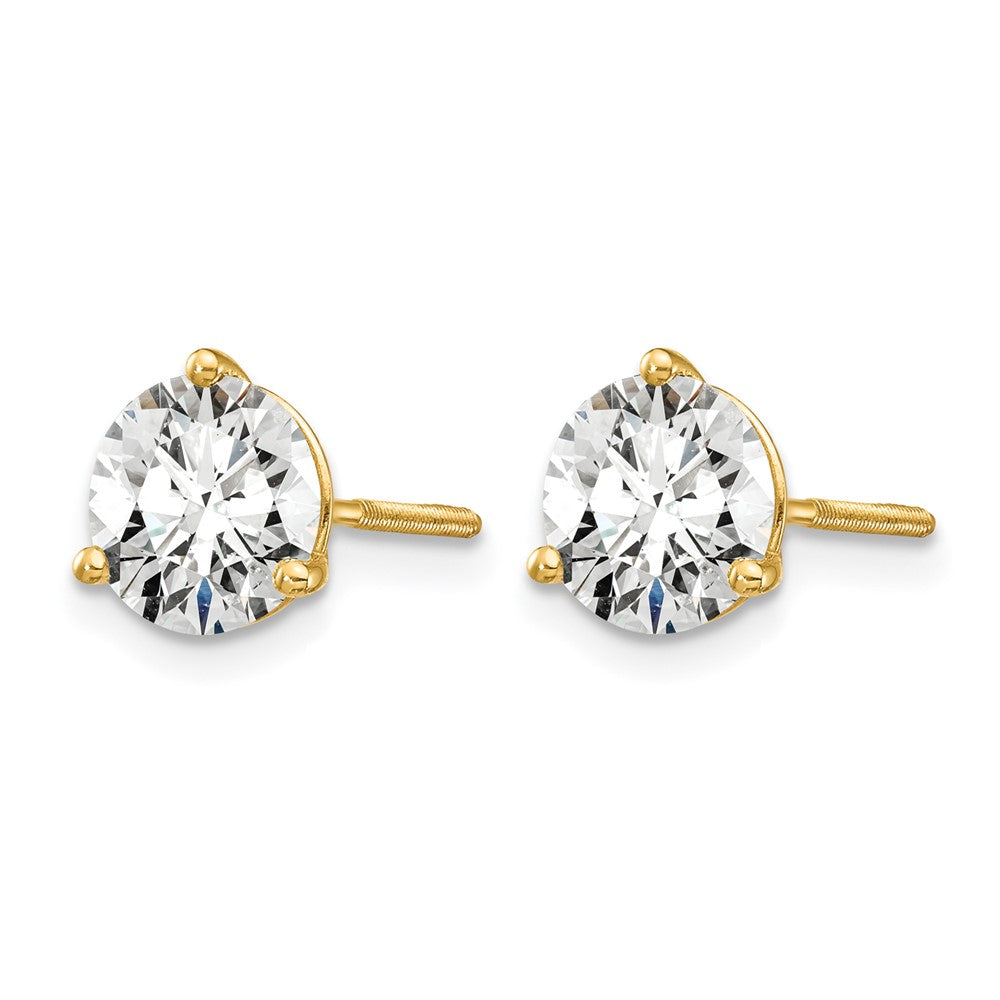 14K Yellow Gold 2 Ctw Certified Lab Grown Diamond Vs/Si+ G+ Round 3 Prong Heavy Wt. Screwback Stud Earrings