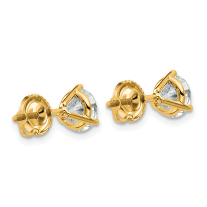 14K Yellow Gold 2 Ctw Lab Grown Diamond Vs+ F+ Round 3 Prong Heavy Wt. Screwback Stud Earrings