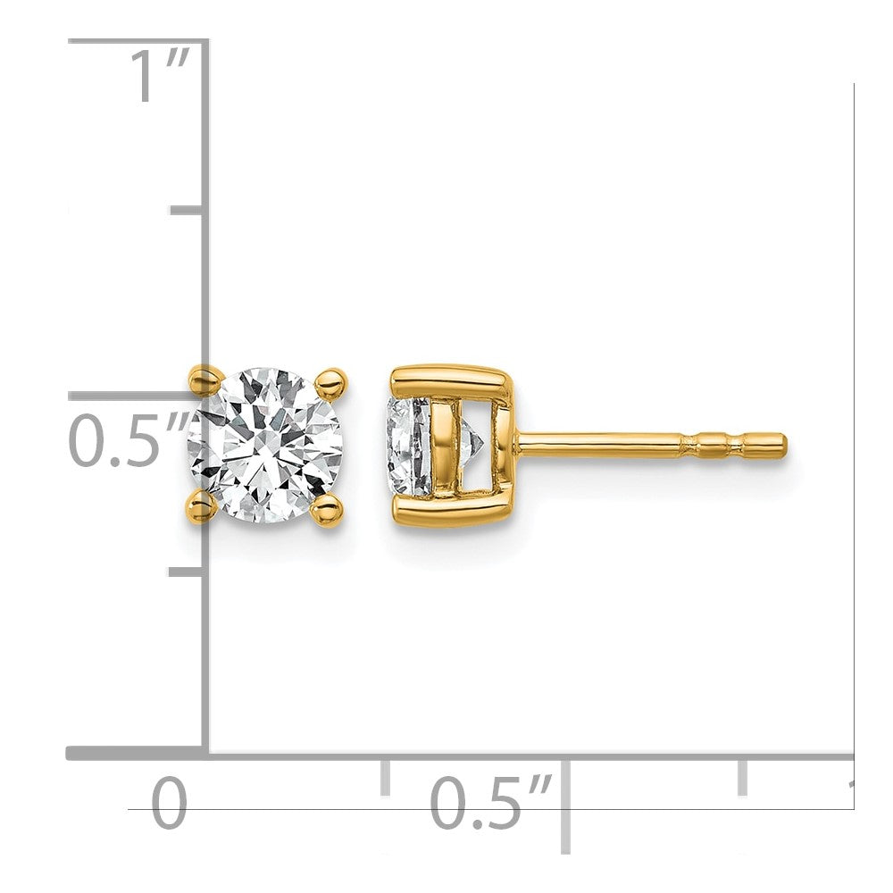 14K Yellow Gold 1 Ctw Lab Grown Diamond Vs+ F+ Round 4 Prong Heavy Wt. Stud Earrings