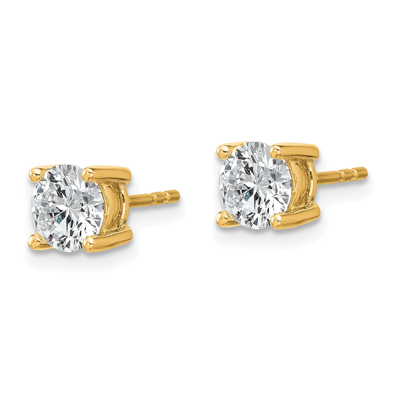 14K Yellow Gold 1 1/2 Ctw Lab Grown Diamond Vs+ F+ Round 4 Prong Heavy Wt. Stud Earrings